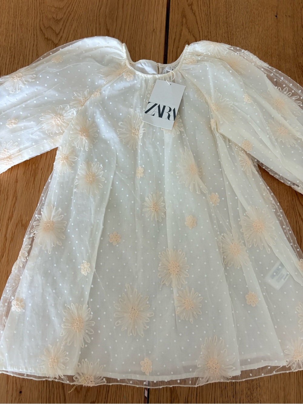 adidas Cream Floral Mesh Party Dress for Girls